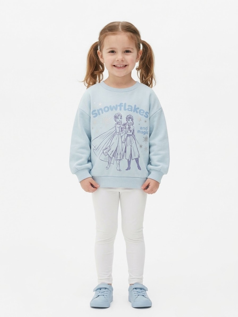 Disney Frozen Elsa Anna Light Blue Sweatshirt Size 5-6 Y Snowflakes Magic